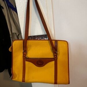 Yellow and Brown Leather Tote Bag